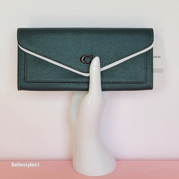 COACH Wyn Envelope Crossgrain Leather Wallet- Forest color 🎈$121. - Picture 1 of 16